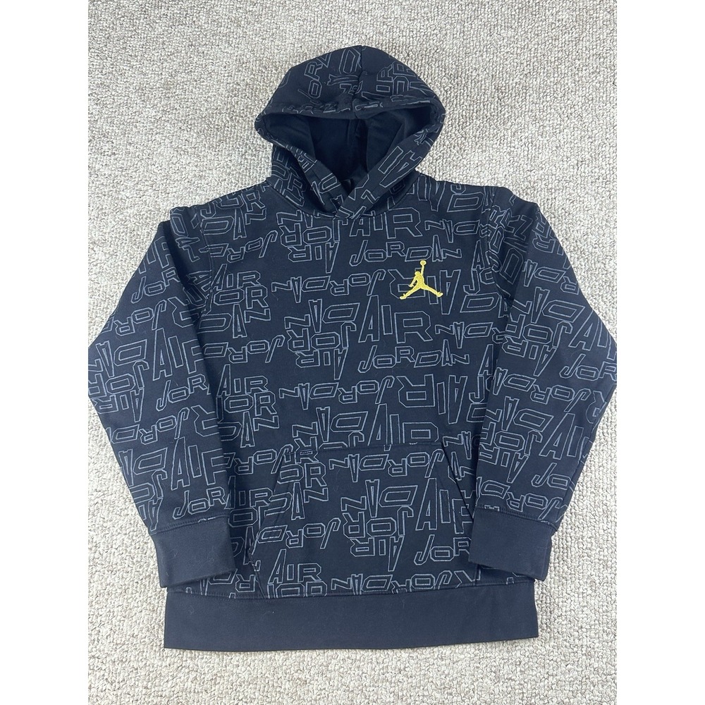 Nike Air Jordan Youth AOP Pullover Hoodie Size L 12-13yrs Chicago Bulls Black